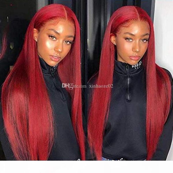 

red glueless full lace human hair wigs silky straight brazilian virgin human hair 130 density red lace front wig with baby hair, Black;brown