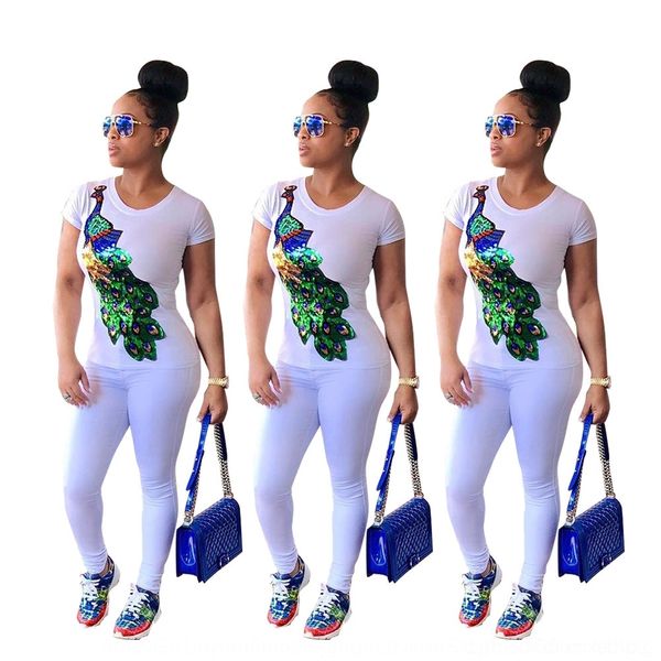 

uchdt a6204 sequins wear peacock neck peacock women's sleeve a6204 women's wear round neck sequinsshort round sequinssequins sequi, White