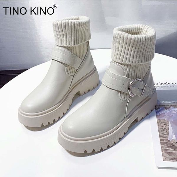 

2021 new women knitted ankle short warm ladies fashion buckle boots square heels shoes casual famele footwear bfpa, Black