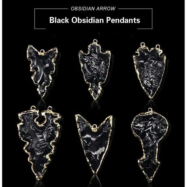 

black obsidian pendant fit necklace irregular arrowhead healing point natural quartz stone pendants for women men lucky jlljox