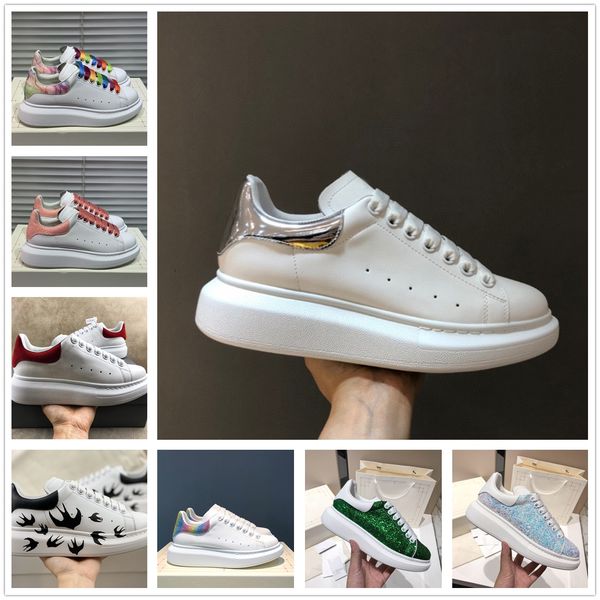 

2020 mens casual designer shoes shinny sneakers womens leather white shoes flat trainers chaussures de sport zapatillas, Black