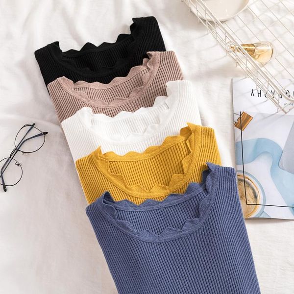 

autumn winter women o-neck full sleeve sweater 2020 new casual tight knitted jumpers knitted jumpers pulllovers clothes1, White;black