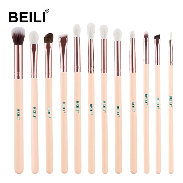 

beili professional 12pcs pink rose golden eye makeup brush set natural goat hair eye shadow eyeliner eyebrow concealer brushes 201007