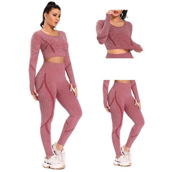 

hip yoga suit women's autumn peach winter long sleeve seamless high waist tight fast drying breathable sportswear, Gray