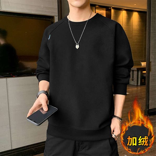 

men's sweater autumn with plush thickening new trend in 2020 loose and versatile winter long sleeve bottoming shirt, Black
