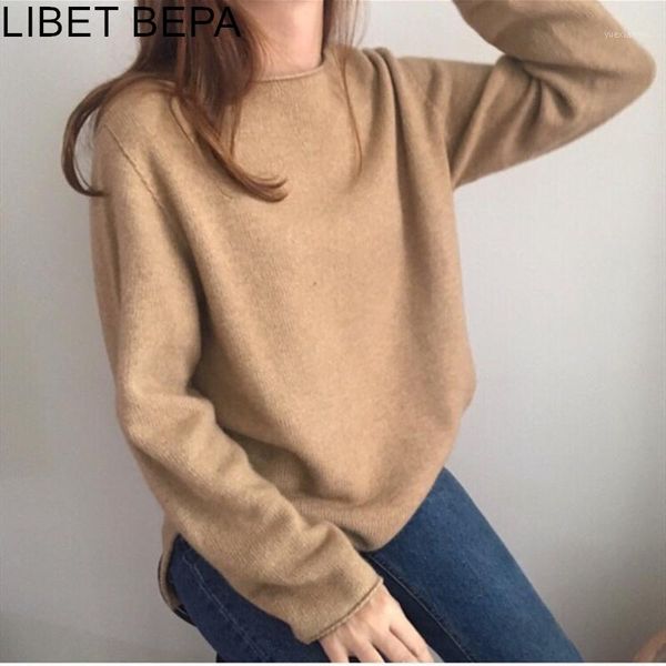 

women's sweaters autumn winter 2019 female pullover knitting o-neck casual fashionable khaki solid long sleeve loose sw70841, White;black