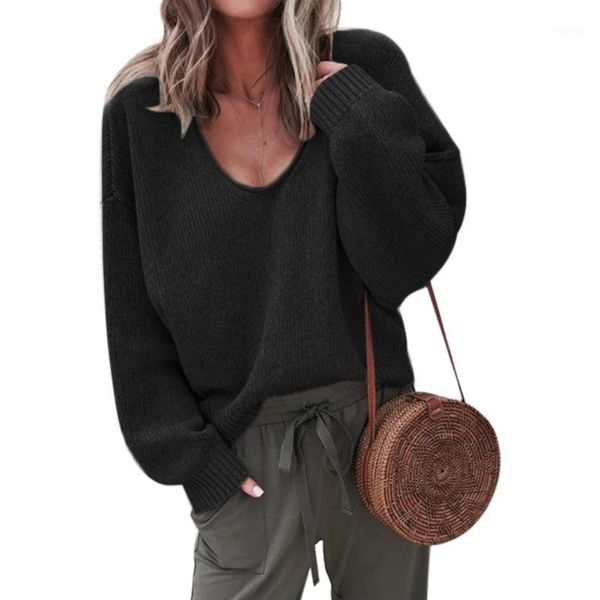 

autumn winter long sleeve solid v neck kintting outwear women sweater loose fashion daily casual soft street shopping1, White;black