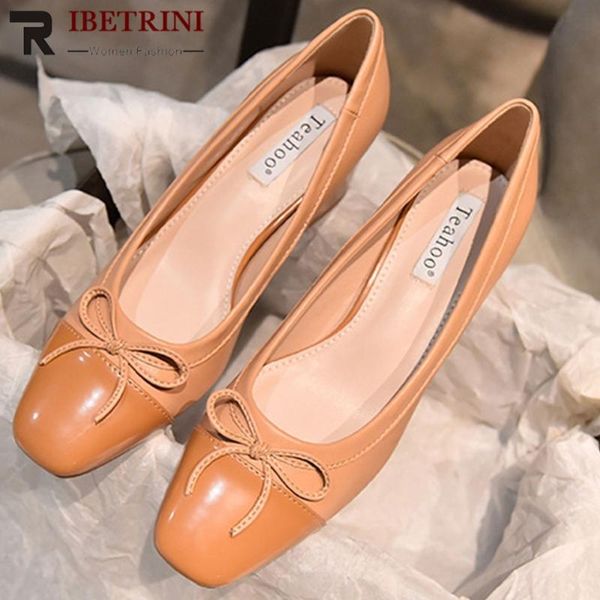 

dress shoes ribetrini elagant ladies spring pumps square toe butterfly knot shallow heel women casual office woman, Black