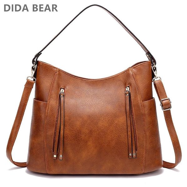

bucket bag leather women handbags female leisure shoulder bags fashion purses vintage bolsas large capacity tote bag