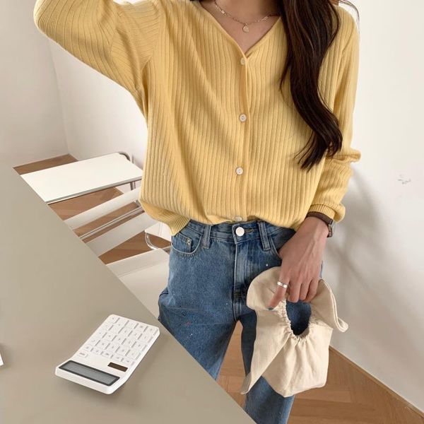 

women 2021 autumn spring button front crop knitted v neck ribbed knit cardigans crop knitted soft sweater for women, White;black