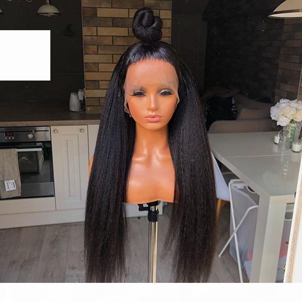 

peruvian kinky straight remy human hair lace front wigs for women kinky straight full lace wigs 360 lace frontal wig yaki straight, Black