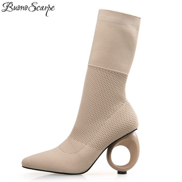 

вязание осень зима носок boots острым носом странная лепнина каблуки сапоги stretch elastic mid-теленок валентина botas, Black