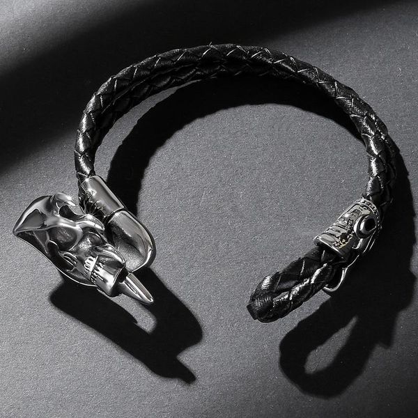 

factory genuine stainless black men leather bracelet fashion jewelry steel