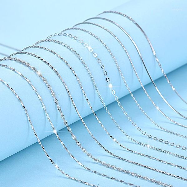

chains elegant s925 sterling silver necklace chain for women 14k gold box/ ingot/water wave /snake bone/cross 16/18 inch1