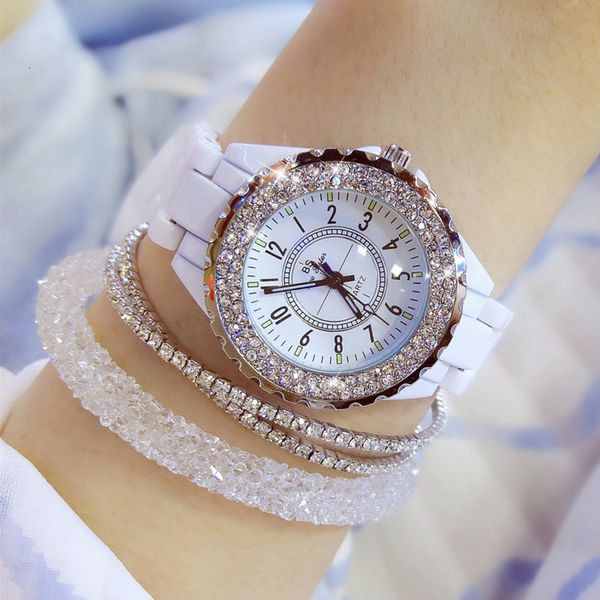 

2019 luxury crystal wristwatches white ceramic watch quartz fashion women ladies wrist watches for female