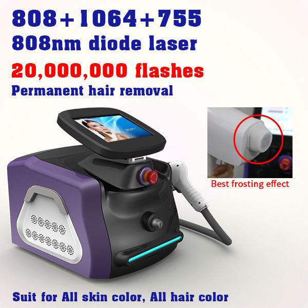 

price ce approval 3 wavelength 808 755 1064 diode laser hair removal machine for spa, Black