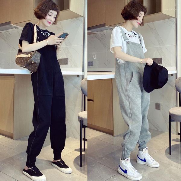 

women's jumpsuit20 20 new side zipper tooling casual suspenders female nine-point pants high waist slim slim overalls harajuku1, Black;white