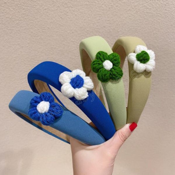 

fashion women headband flower hairband fresh color handmade turban headwear girls hair accessories spring, Slivery;white