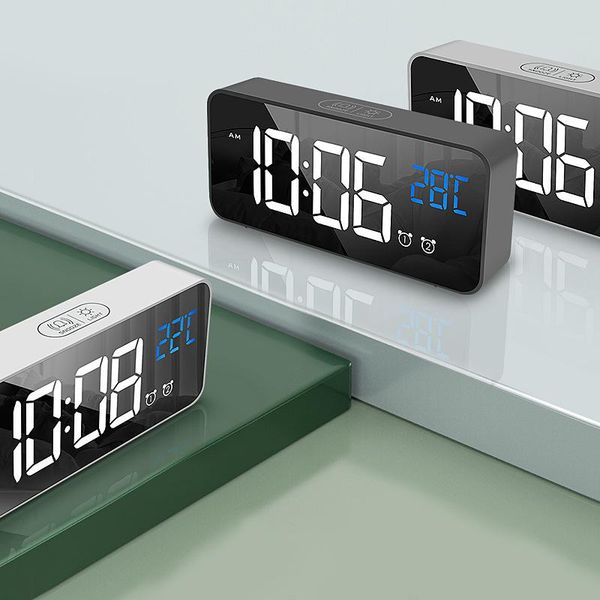 

desk & table clocks multifunction mirror alarm clock dual alarms with snooze function music usb rechargeable