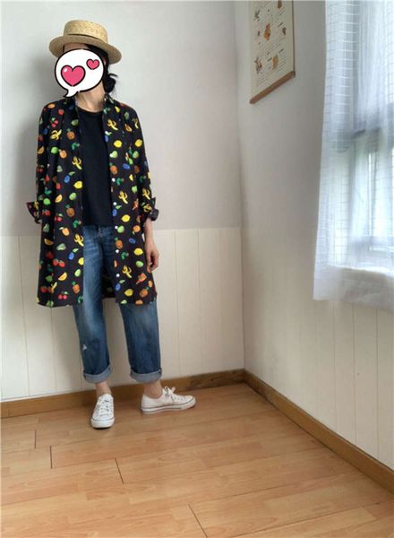 

day d graniph colorful fruit caterpillar print shirt l, White