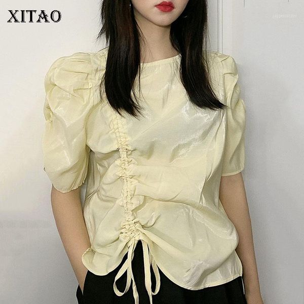 

women's t-shirt xitao drawstring irregular women t shirt 2021 summer fashion style temperament fan puff sleeve zp10411, White