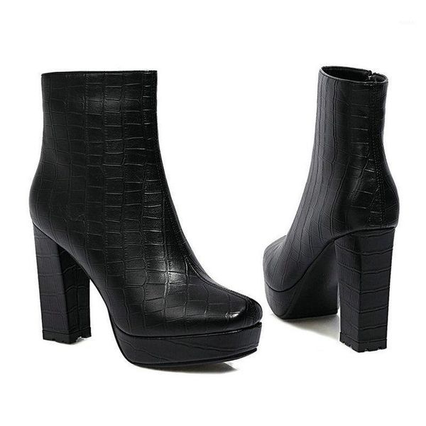 

boots platform women faux leather square high heel ankle zipper autumn winter ladies shoes black brown1