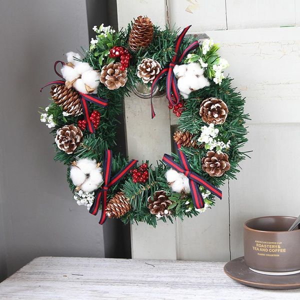

decorative flowers & wreaths 1pc christmas wreath with artificial berry pine cone and bows front door hanging garland holiday home decoratio