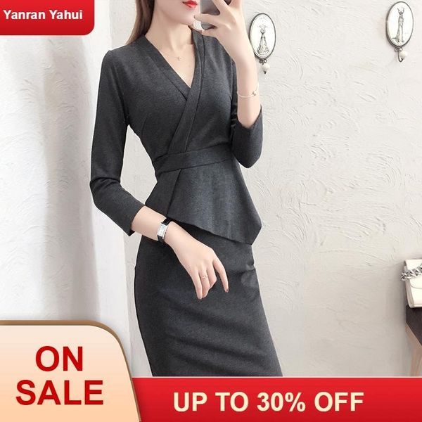 

autumn dress, 2020 bodycon dress office clothing elegant dress plus size1, Black;gray