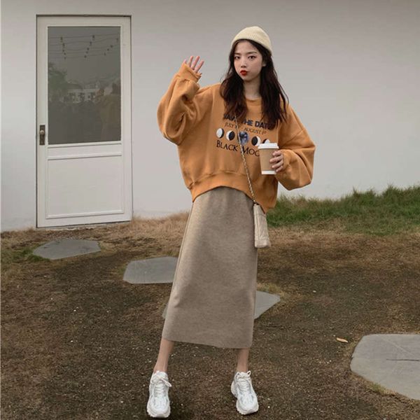 

large size women's autumn and winter clothes 2020 new age reduction sweater dress two piece suit, Black