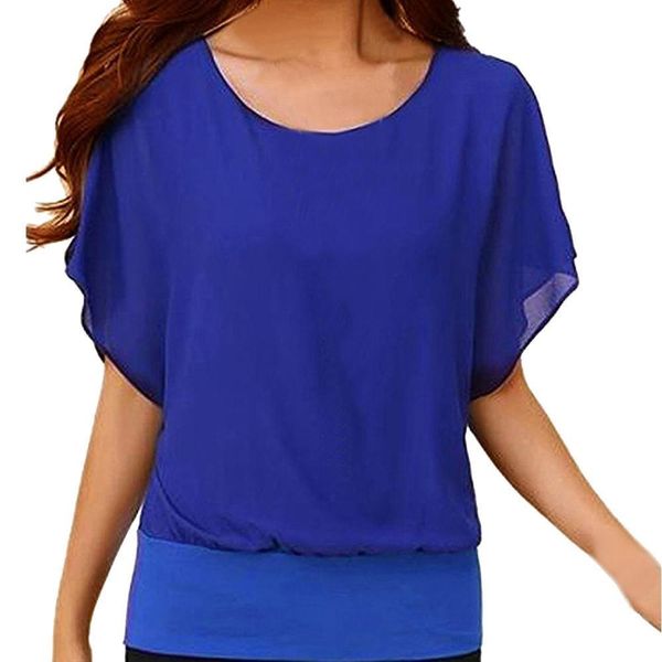 

women blouse plus size 4xl 5xl shirt loose casual short sleeve batwing sleeve chiffon shirt blusas mujer de moda 2019 #5$, White