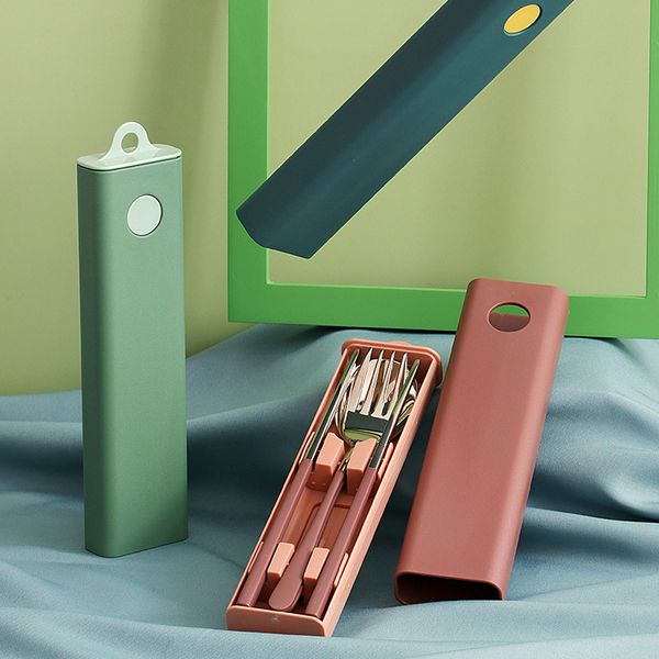 

portable dinner set 304 stainless steel tableware dinnerware sets chopsticks fork spoon for kids school travel cutlery camping q0108