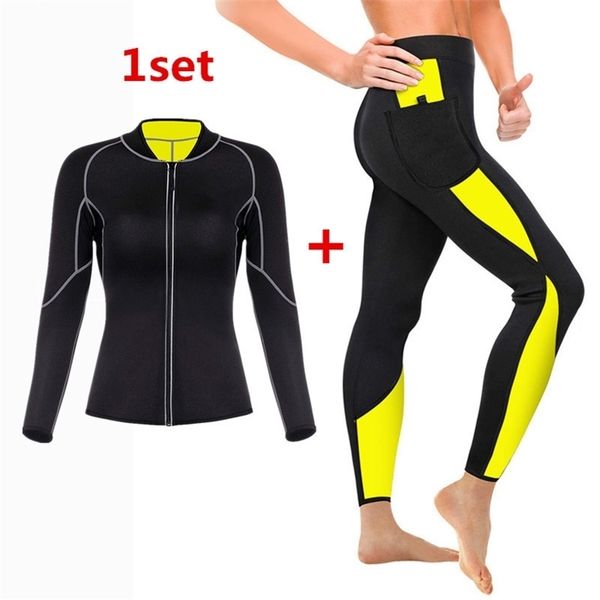 

slimming long pants body shaper for weight loss thermo neoprene slimming sweat sauna long sleeves shirt shaper women shapewear lj201209, Black;white
