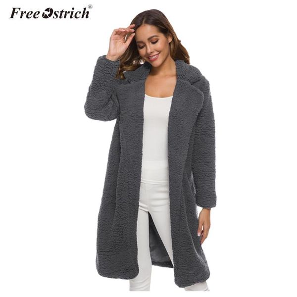 

ostrich teddy bear long coat women winter overcoat plus size fleece jacket coat streetwear plush loose casual outerwear n30, Black;brown