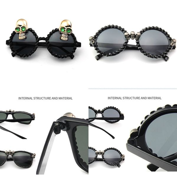 

sunglasses punk black women rhinestone square skull round sun glasses halloween party festival hip hop fashion style w023