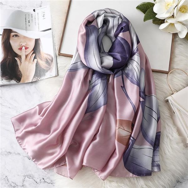 

silk-like scarf women print hair neck scarves ladies shawl bandanna muslim hijab handkerchief muffler foulard, Blue;gray