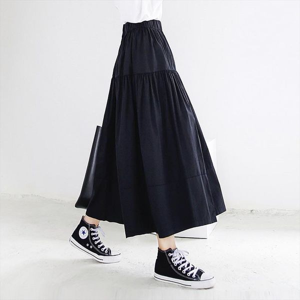 

new 2020 spring autumn maxi long cotton linen skirts,11 colors m 5xl 6xl 7xl cotton linen casual skirts,girls school skirt, Black