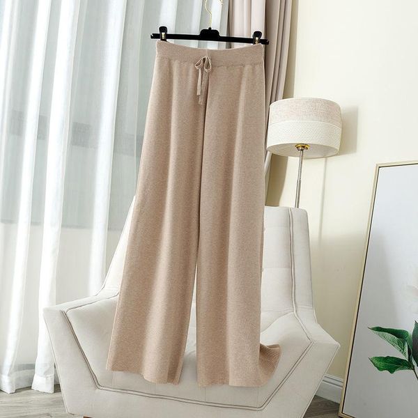 

spring women's knitted wide-leg pants korean version was thin high-waisted loose drape straight core-spun yarn mopping pants, Black;white