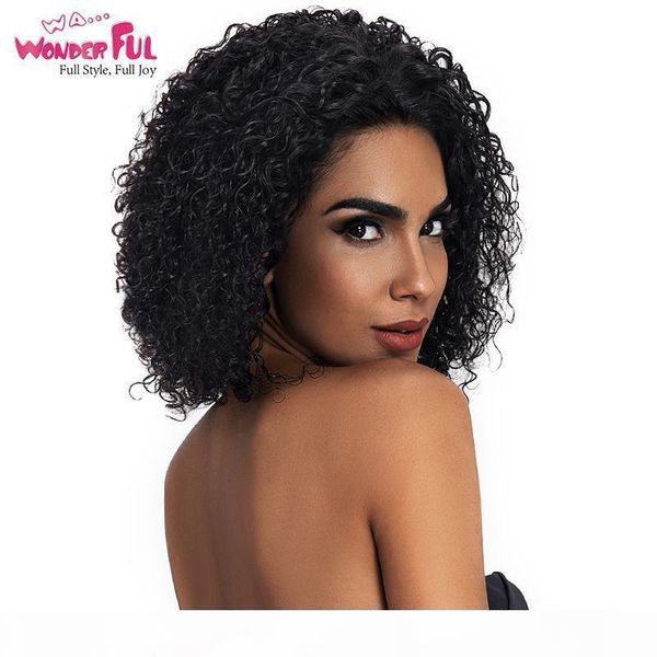 

wa...wonderful lace front human hair wigs kinky curly wig human hair short bob wigs for black women wet and wavy curly, Black;brown