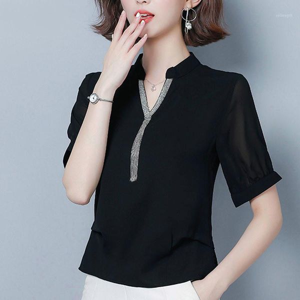 

blusas mujer de moda 2020 shirts women ladies chiffon blouse for women plus size v-neck solid short tassel 4662 501, White