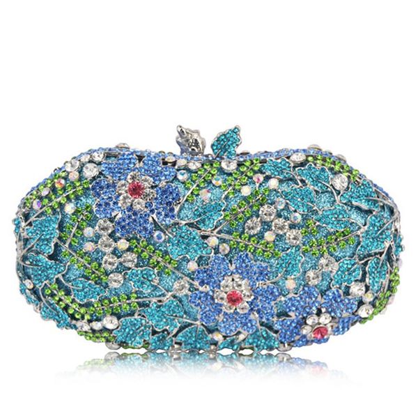 

white/red rhinestone women handbags fashion blue/green crystal clutch bag for party purse female shoulder bags luxury floral bag