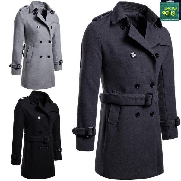 

designer new large men's medium length woolen coat windbreaker in autumn 2020 black friday 2021 deals, White