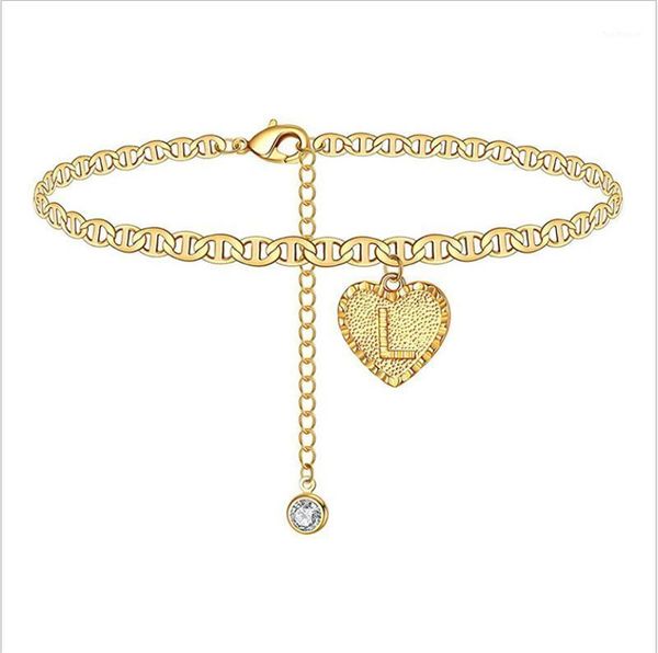 

heart anklet initials ankle bracelet for women gold color zircon letter barefoot accessories leg bracelet chrismas jewelry gifts1, Black