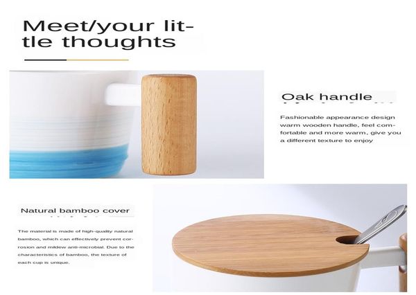 

japanese style wooden handle mug mug with lid and spoon office afternoon tea ceramic mug with gradient coffee cup bbylue wrhome