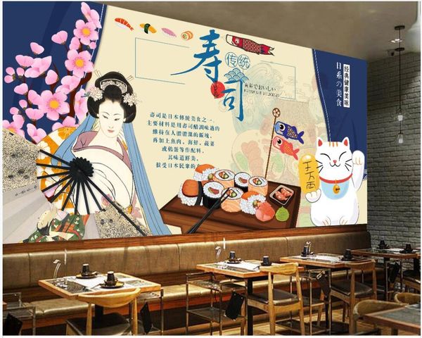 

3d wallpaper custom p japanese sushi kimono beauty singer lucky cat restaurant room home decor 3d wall murals wallpaper for walls 3 d