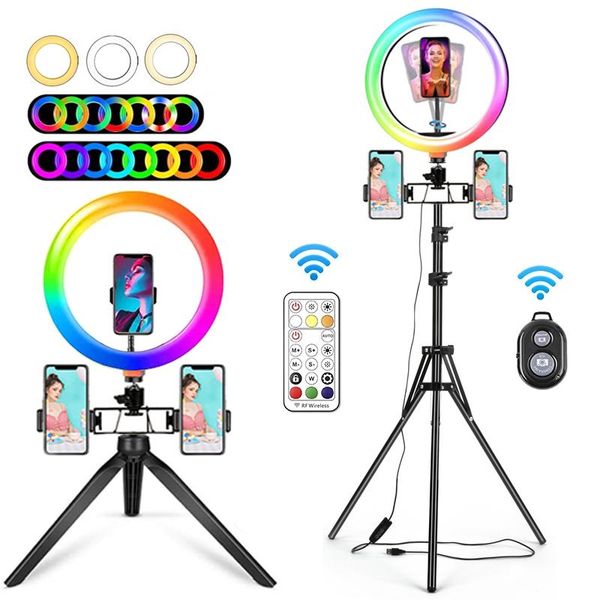 

10 inch rgb ring light with tripod led profissional ringlight bluetooth selfie ring lamp with stand for youtube tik tok live
