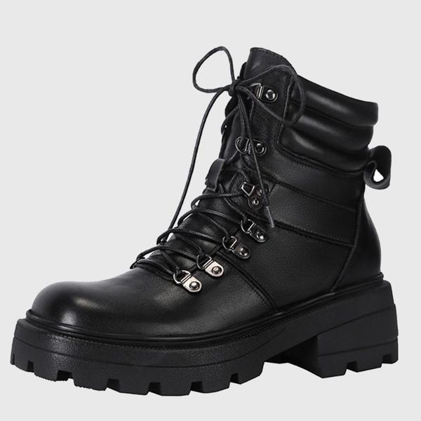 

brand new 2021 fashion shoelaces cool genuine leather ankle boots natural cow skin leather shoes boot women, Black