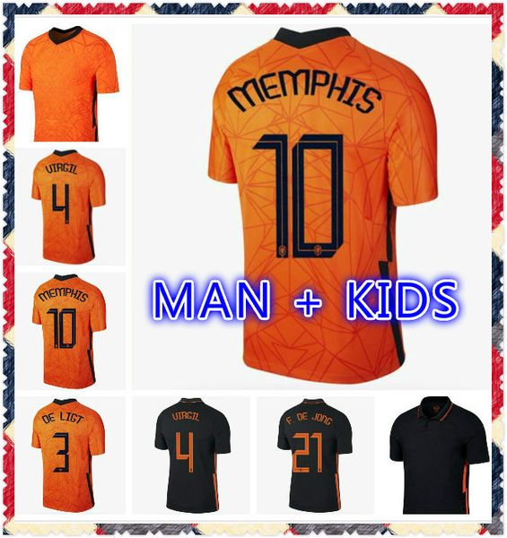 

memphis 2020 netherlands soccer shirt de jong holland de ligt strootman van dijk 2021 football jersey men + kids kit, Black;yellow