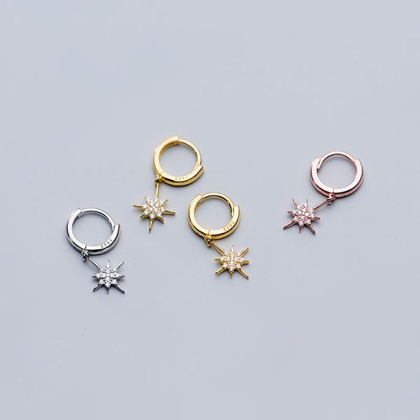 

hoop & huggie 925 sterling silver cubic zirconia star pendant hoops piercing earrings rose gold color cz ear rings earings jewelry for women, Golden;silver