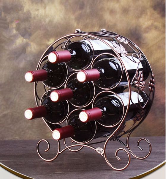 Portabottiglie rotondo in metallo in ferro 7 bottiglie Portabottiglie per vino rosso Portabottiglie per vino Bicchiere Organizzatore di stoccaggio per bevande Regalo