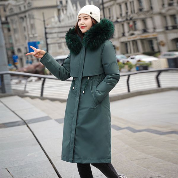 

2021 new warm long coat winter jacket women long parka fur collar casual slim woman winter coat fashion female jacket cotton padded x26q, Black